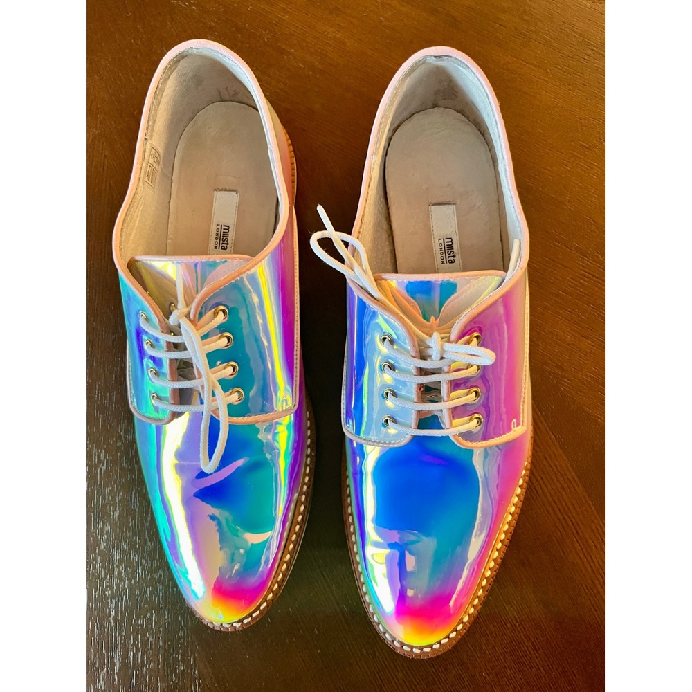 Miista London Holographic Oxford Shoes Womens EU 40 Iridescent Metallic Derby